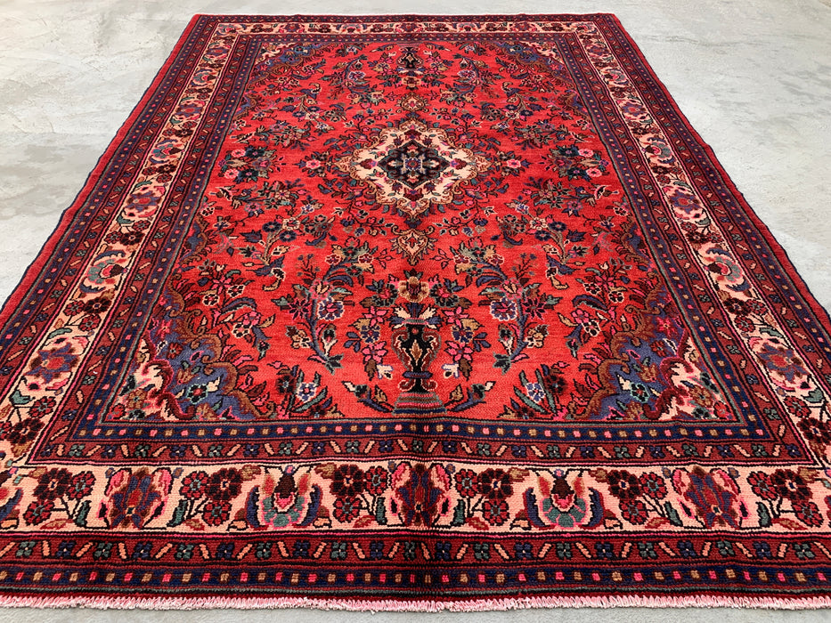 9'10 x 7'1 Hand-Knotted Persian Wool Rug - Coral Floral Medallion Design - KBHM-992