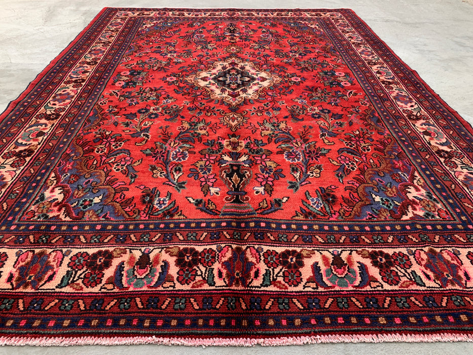 9'10 x 7'1 Hand-Knotted Persian Wool Rug - Coral Floral Medallion Design - KBHM-992