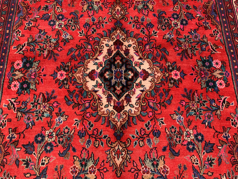 9'10 x 7'1 Hand-Knotted Persian Wool Rug - Coral Floral Medallion Design - KBHM-992