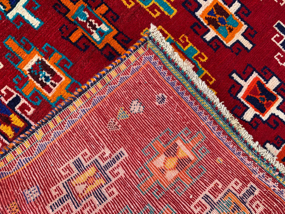 5'10 x 4'5 Hand-Knotted Persian Wool Rug - Red Geometric Tribal Design - KBHM-995