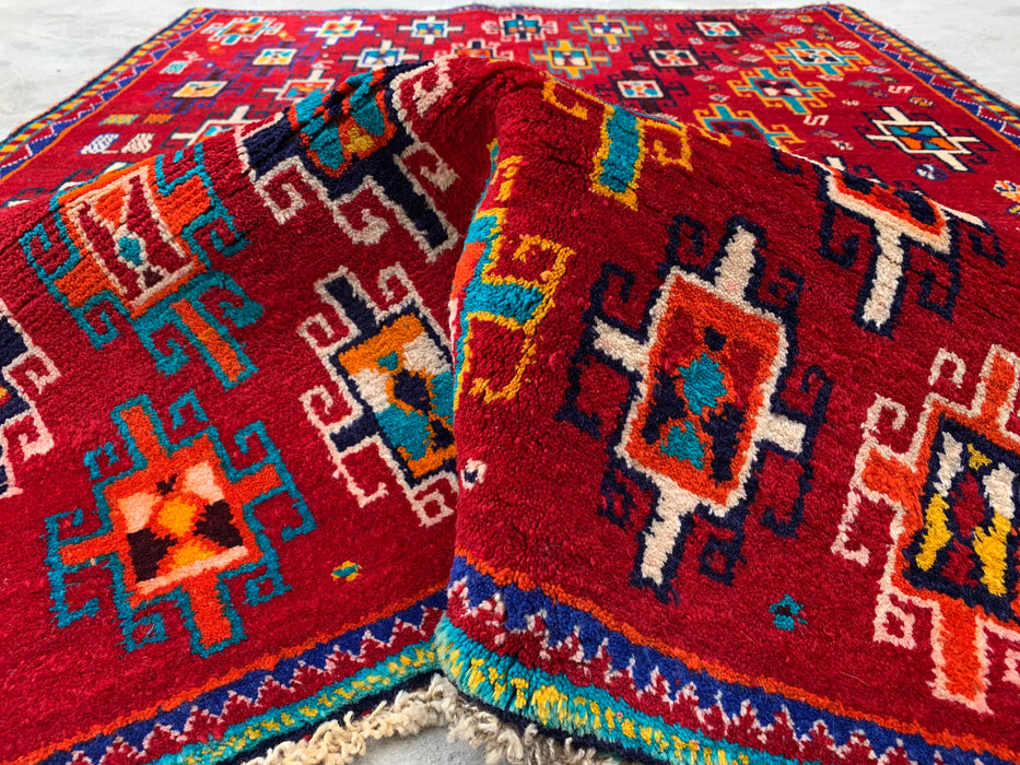 5'10 x 4'5 Hand-Knotted Persian Wool Rug - Red Geometric Tribal Design - KBHM-995