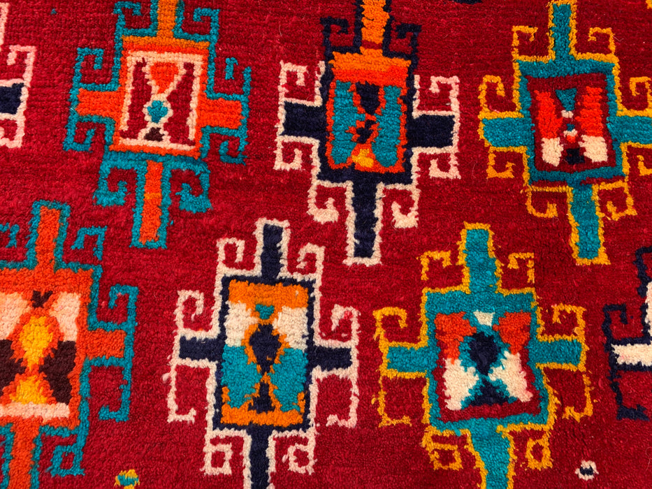 5'10 x 4'5 Hand-Knotted Persian Wool Rug - Red Geometric Tribal Design - KBHM-995