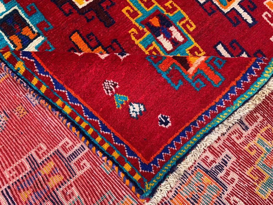 5'10 x 4'5 Hand-Knotted Persian Wool Rug - Red Geometric Tribal Design - KBHM-995