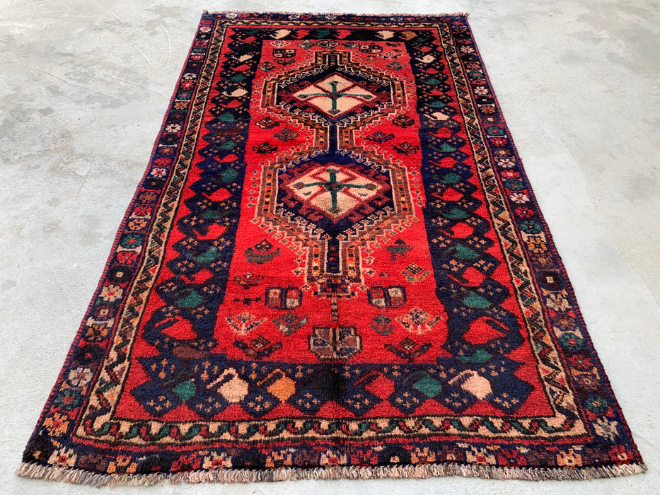 6'4 x 3'11 Hand-Knotted Persian Wool Rug - Red Tribal Medallion Design - KBHM-996