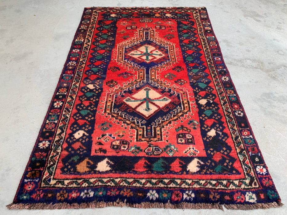 6'4 x 3'11 Hand-Knotted Persian Wool Rug - Red Tribal Medallion Design - KBHM-996