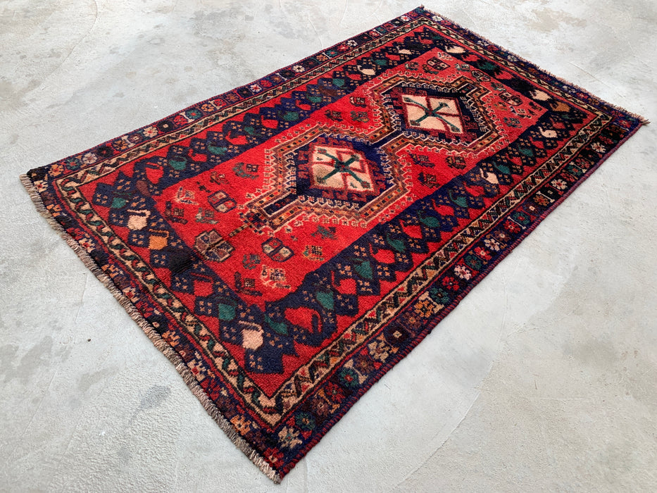 6'4 x 3'11 Hand-Knotted Persian Wool Rug - Red Tribal Medallion Design - KBHM-996