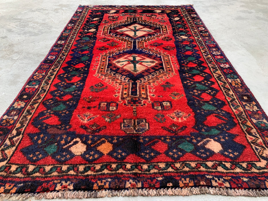 6'4 x 3'11 Hand-Knotted Persian Wool Rug - Red Tribal Medallion Design - KBHM-996