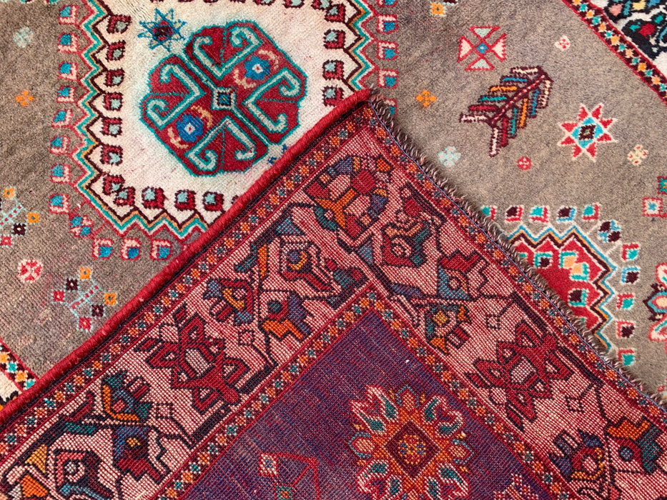 4'10 x 3'5 Hand-Knotted Persian Wool Rug - Taupe Geometric Tribal Design - KBHM-997