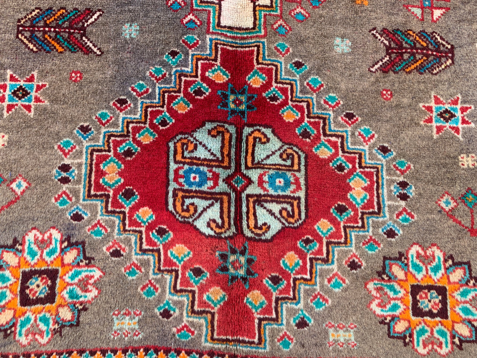 4'10 x 3'5 Hand-Knotted Persian Wool Rug - Taupe Geometric Tribal Design - KBHM-997