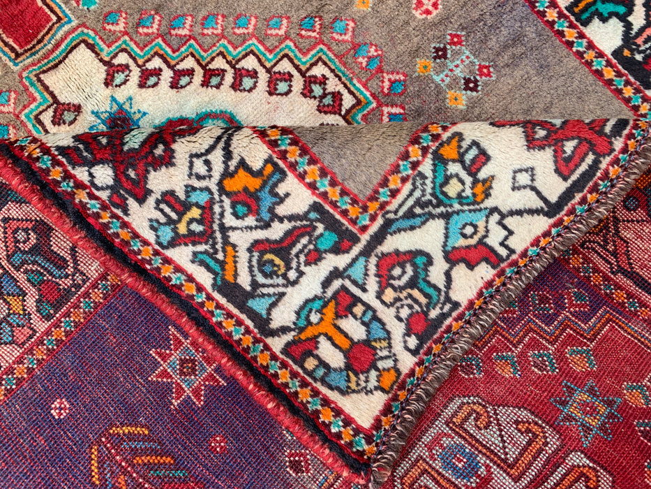 4'10 x 3'5 Hand-Knotted Persian Wool Rug - Taupe Geometric Tribal Design - KBHM-997