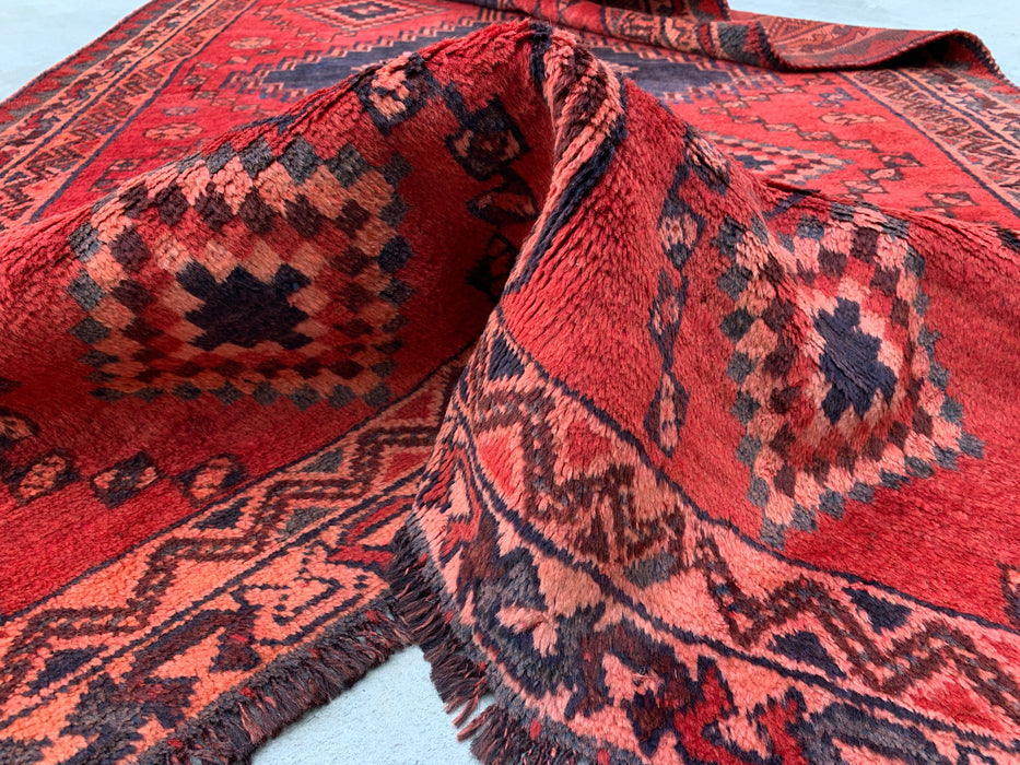 9'4 x 5'0 Hand-Knotted Persian Wool Rug - Red Geometric Tribal Medallion Design - KBHM-998