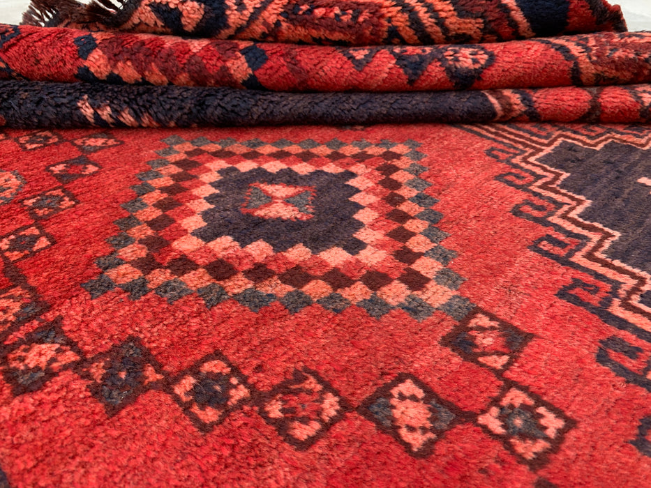 9'4 x 5'0 Hand-Knotted Persian Wool Rug - Red Geometric Tribal Medallion Design - KBHM-998