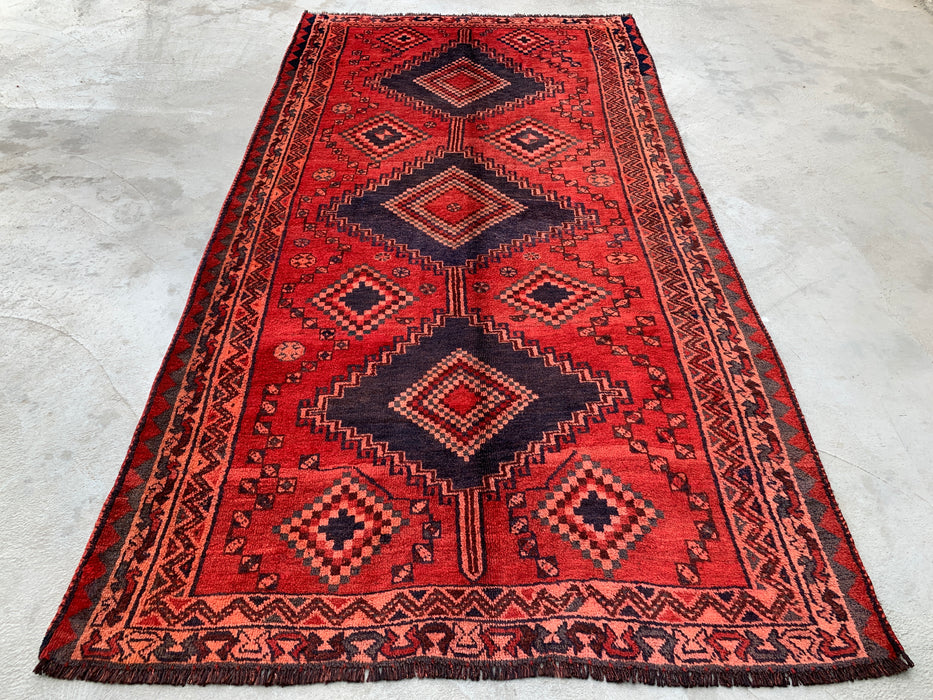 9'4 x 5'0 Hand-Knotted Persian Wool Rug - Red Geometric Tribal Medallion Design - KBHM-998