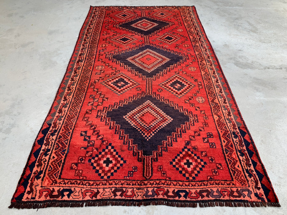 9'4 x 5'0 Hand-Knotted Persian Wool Rug - Red Geometric Tribal Medallion Design - KBHM-998