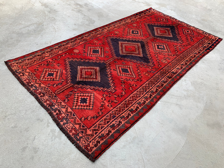 9'4 x 5'0 Hand-Knotted Persian Wool Rug - Red Geometric Tribal Medallion Design - KBHM-998