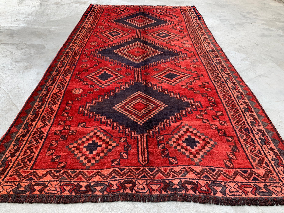 9'4 x 5'0 Hand-Knotted Persian Wool Rug - Red Geometric Tribal Medallion Design - KBHM-998