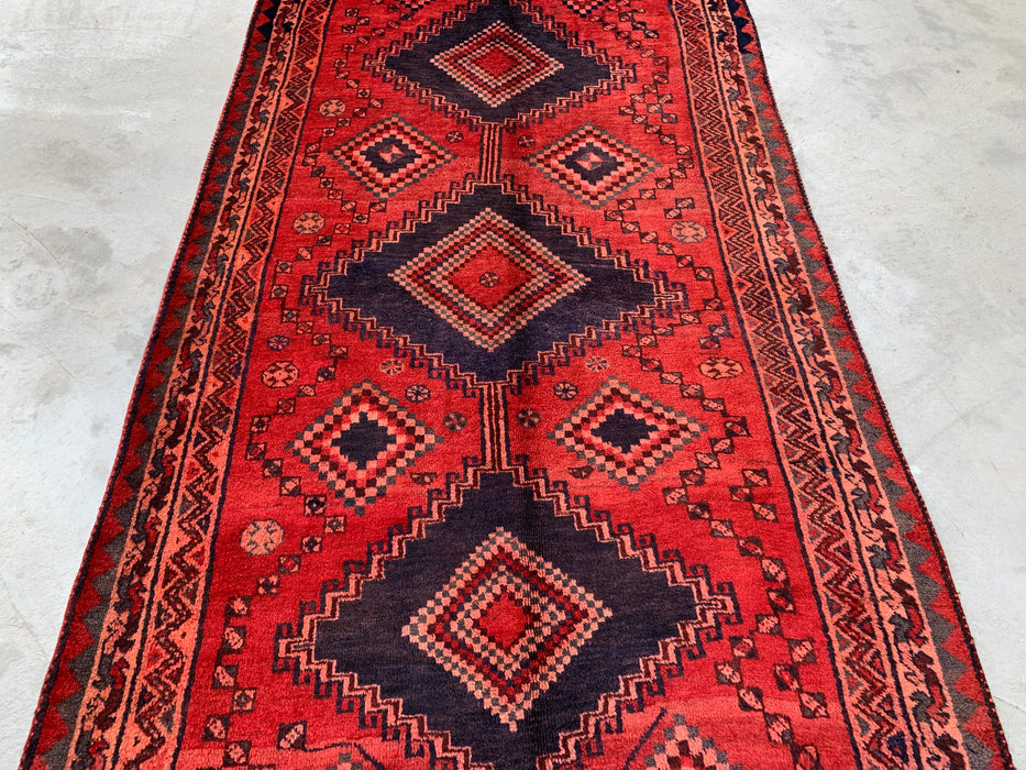 9'4 x 5'0 Hand-Knotted Persian Wool Rug - Red Geometric Tribal Medallion Design - KBHM-998