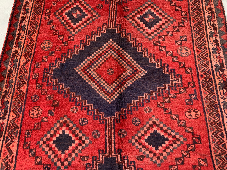 9'4 x 5'0 Hand-Knotted Persian Wool Rug - Red Geometric Tribal Medallion Design - KBHM-998