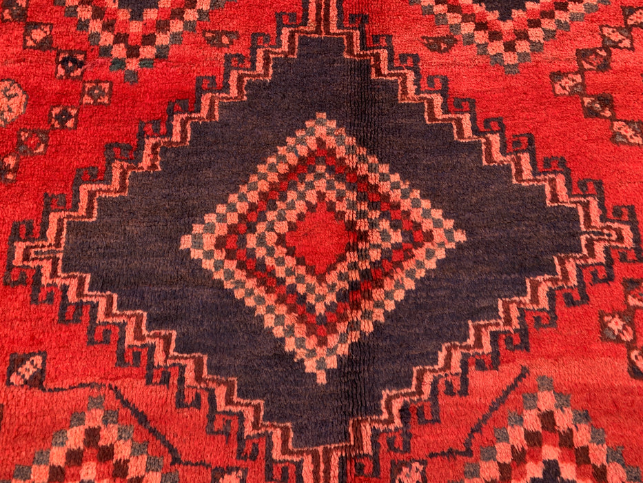 9'4 x 5'0 Hand-Knotted Persian Wool Rug - Red Geometric Tribal Medallion Design - KBHM-998