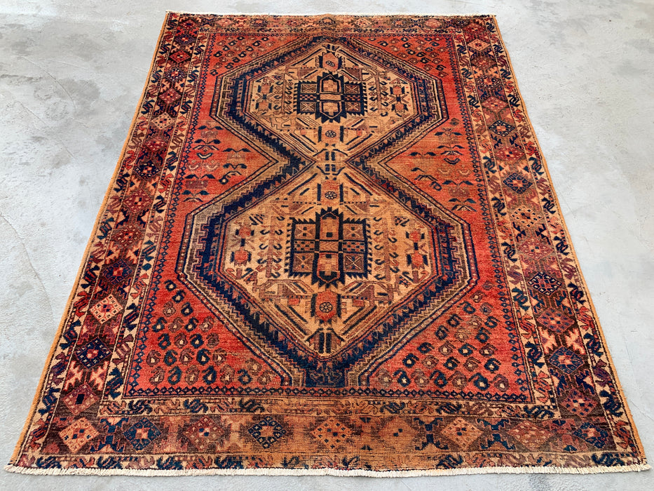6'7 x 5'3 Hand-Knotted Persian Wool Rug - Faded Peach Tribal Medallion Design - KBHM-999