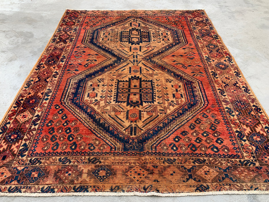 6'7 x 5'3 Hand-Knotted Persian Wool Rug - Faded Peach Tribal Medallion Design - KBHM-999