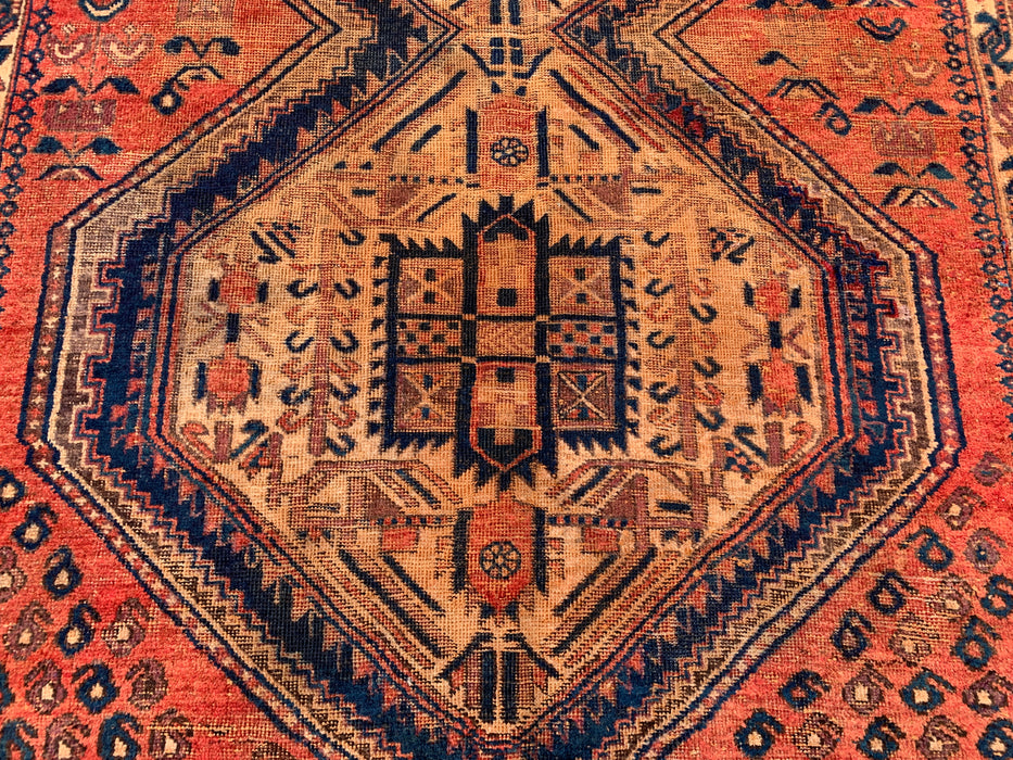 6'7 x 5'3 Hand-Knotted Persian Wool Rug - Faded Peach Tribal Medallion Design - KBHM-999