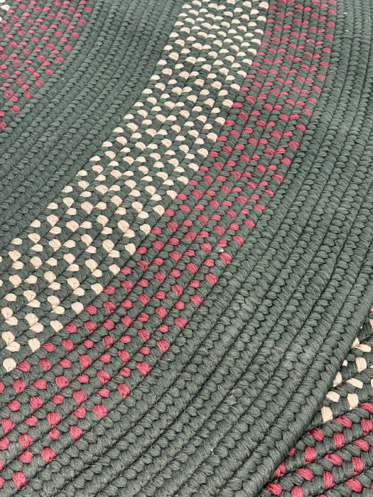 8' x 8' Round Braided Area Rug - Green/Ivory/Burgundy