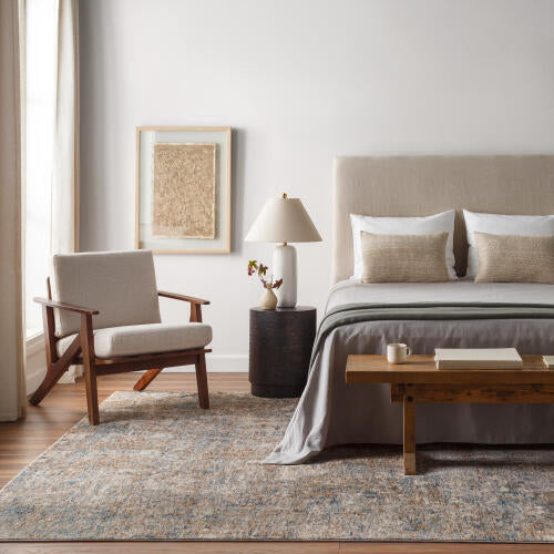 Livabliss Mirabel Machine Woven Rug — Taupe / Denim Multi | MBE-2303 - colour & pattern