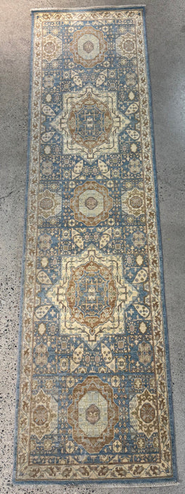 2'8" x 9'10" Hand-Knotted Chobi Mamluk Wool Runner Rug - Blue/Ivory/Multi