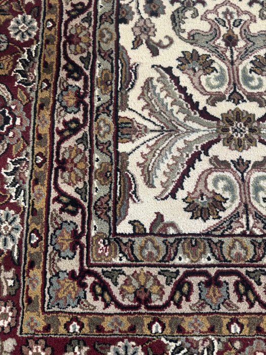 Hand-Knotted Wool Area Rug – Ivory Floral with Deep Brown Border – 10' x 14'