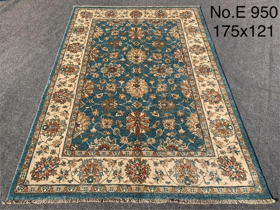4x5’9 Afghan Chobi Rug – Teal & Ivory