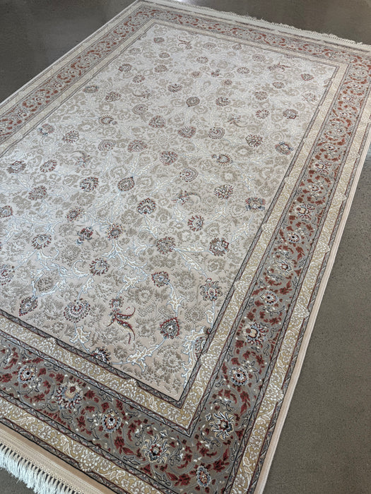 Luxury Persian Machine-Made Rug – Beige / Rust Floral Border – 7' x 10'