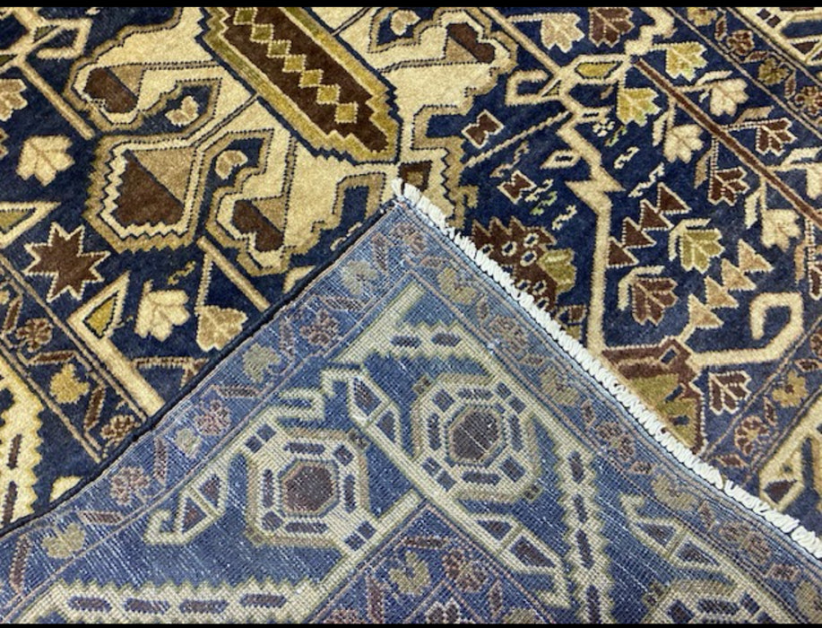 3’9” x 6’8” Hand-Knotted Tribal Wool Rug – Navy & Beige Geometric Pattern