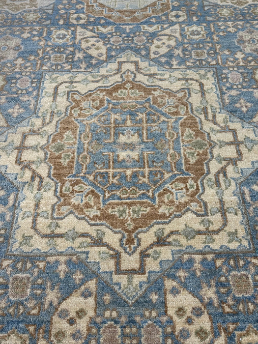 2'8" x 9'10" Hand-Knotted Chobi Mamluk Wool Runner Rug - Blue/Ivory/Multi