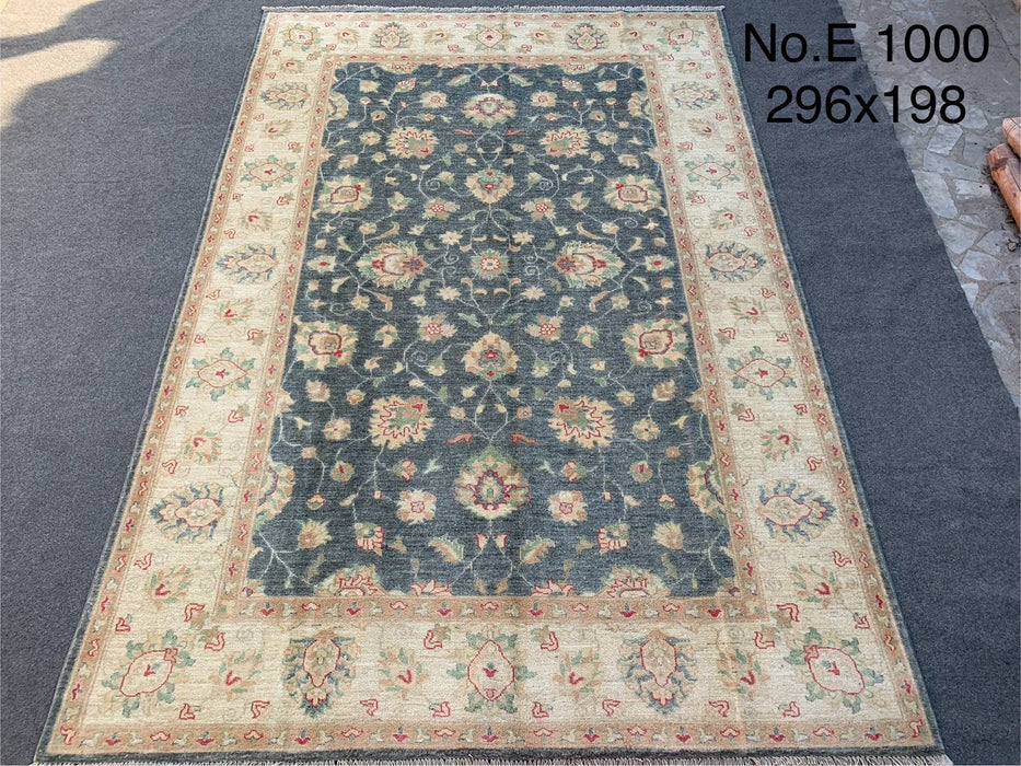 6’6 x 9’9 Grey & Ivory Afghan Chobi Rug – Hand-Knotted Wool