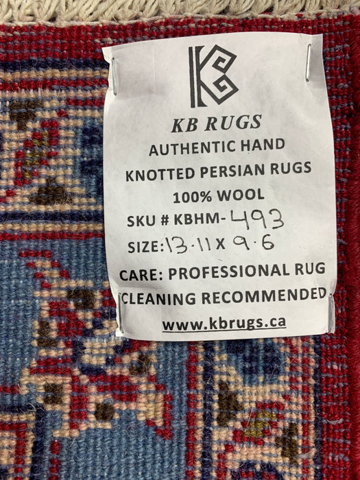 9’6” × 13’11” Hand-Knotted Wool Persian Rug – Red with Navy Border & Central Medallion