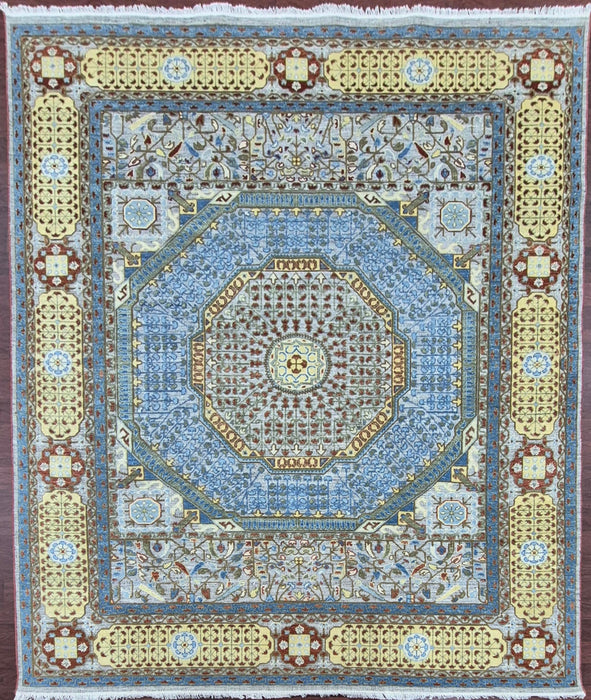 8x10ft. Hand knotted Carpet, Blue /Gold
