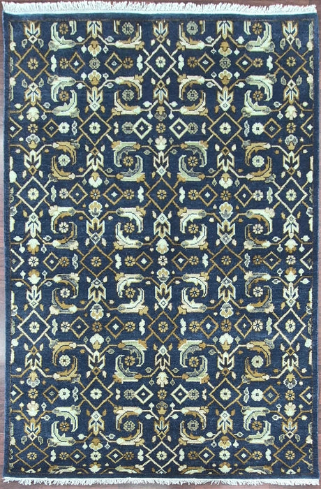 5.6x8ft. Hand knotted Oriental  Herati  design  Pure hand spun wool carpet, Dark Blue colour