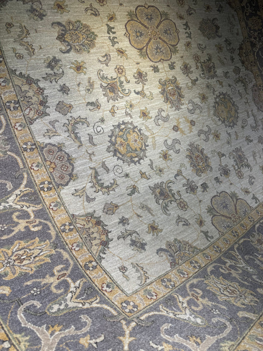 Hand-Knotted Chobi Wool Rug – Beige & Grey Border – 8' x 10'