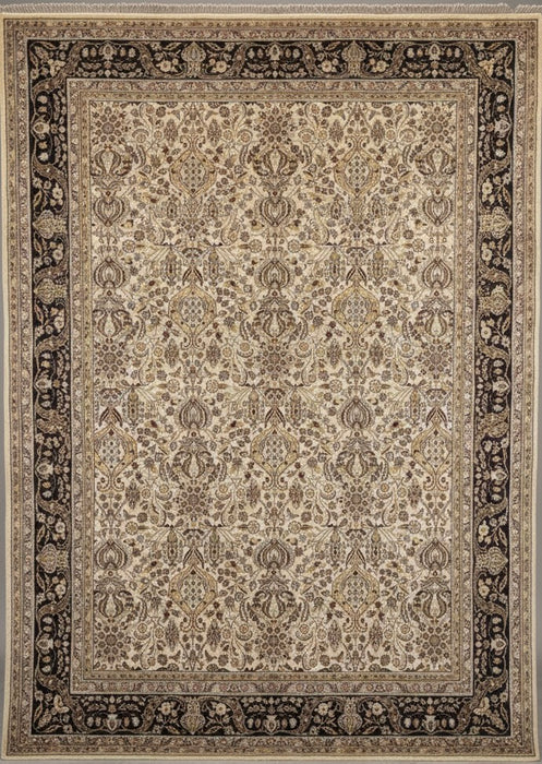 Traditional Floral Area Rug – Beige / Brown with Dark Border – 9' x 12'