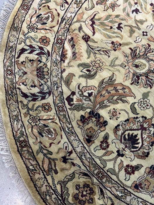 8' x 8' Round Hand-Knotted Wool Area Rug - Ivory/Beige/Multi