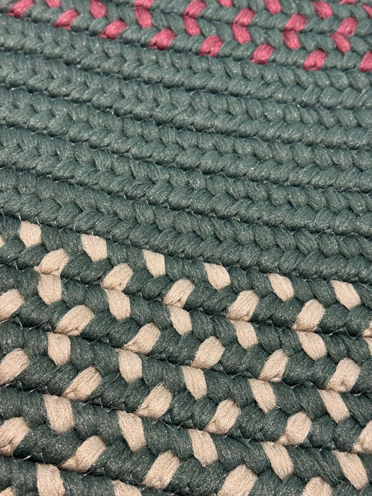 8' x 8' Round Braided Area Rug - Green/Ivory/Burgundy