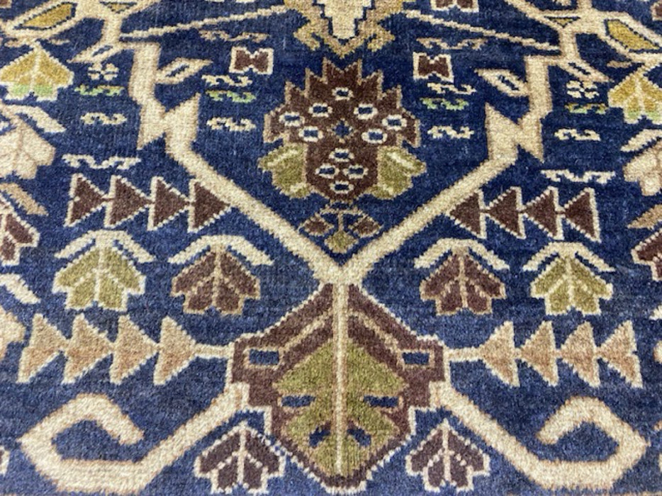 3’9” x 6’8” Hand-Knotted Tribal Wool Rug – Navy & Beige Geometric Pattern