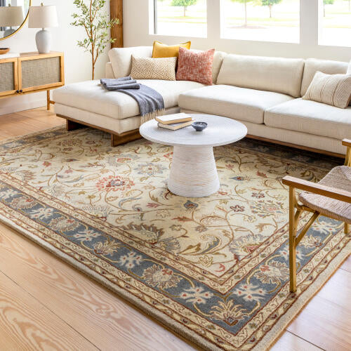 Caesar Handmade Wool Rug — Beige / Denim | CAE-1125 - colour & pattern