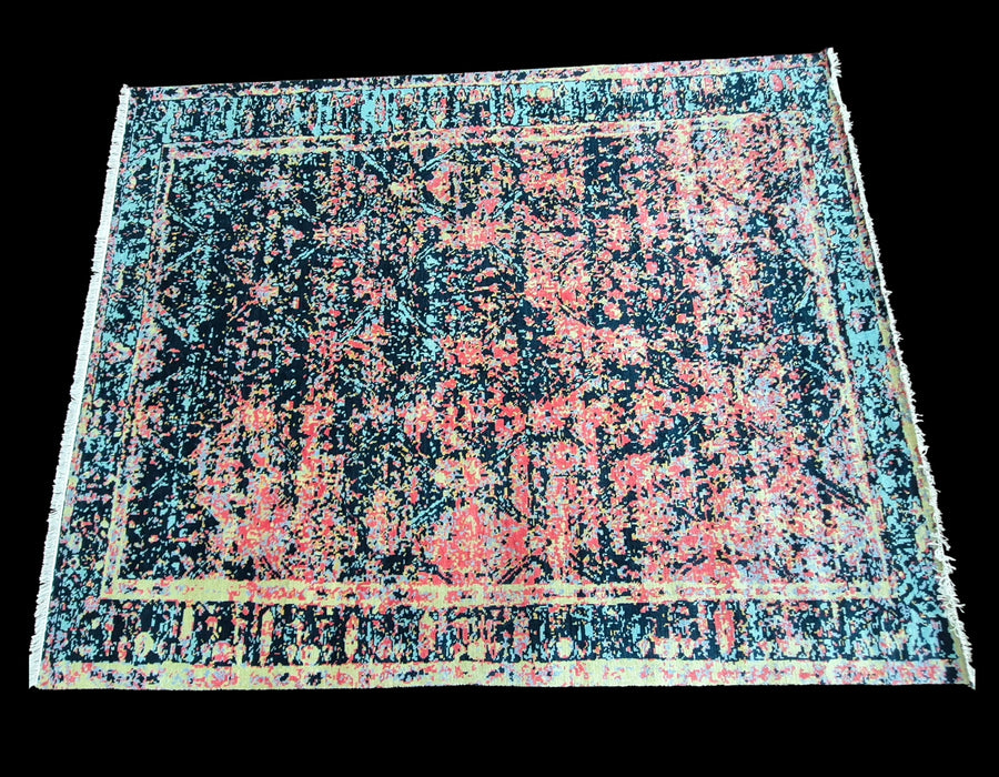 8x10ft. Hand knotted carpet,Modern transistional design ,Teal Blue