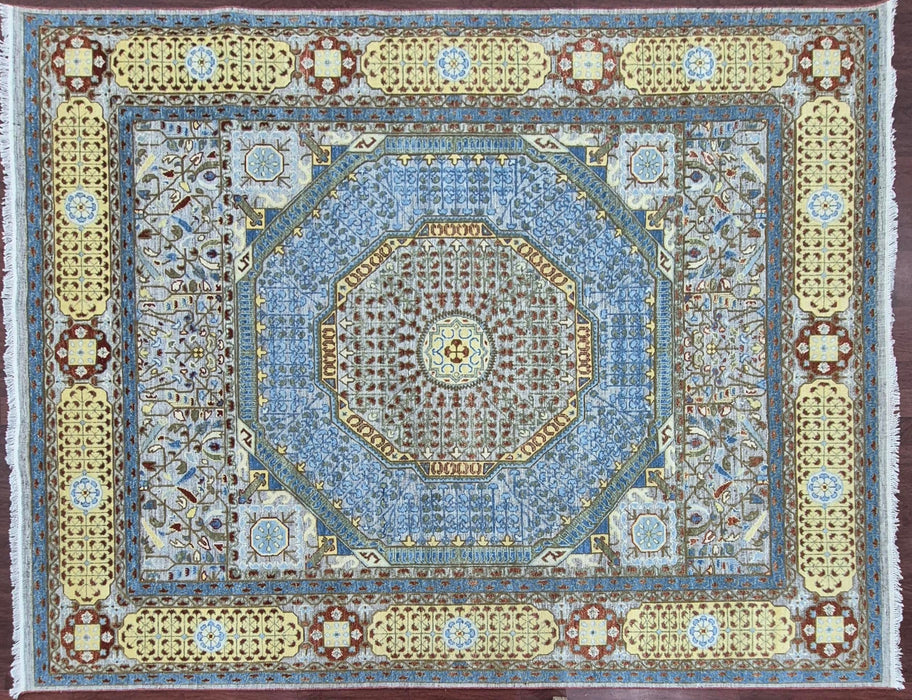 8x10ft. Hand knotted Carpet, Blue /Gold