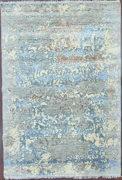 5x8ft, Hand knotted carpet Modern design Pure wool Grey colour