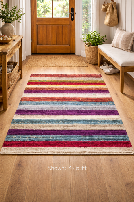 3'8x5'2 Hand Knotted Moroccan Multi Coloured Gebba Area Rug