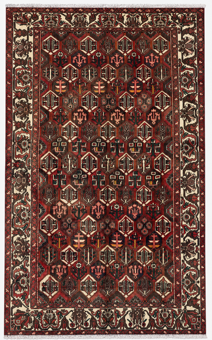 Handmade Persian Wool Area Rug 7x10 - Red, Brown & Ivory Persian Style Rug - Exact Size 9'10" x 6'9" - KBHM-1140