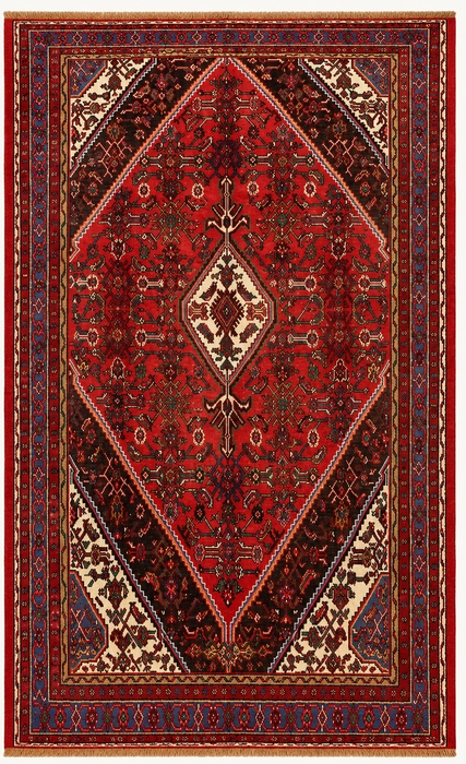 Handmade Persian Wool Area Rug 7x10 - Red & Blue Persian Style Rug - Exact Size 9'11" x 7'4" - KBHM-1139